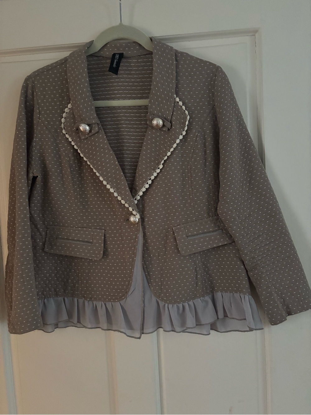 Sacred Threads Taupe Polka Dot Lace-Trim Blazer
